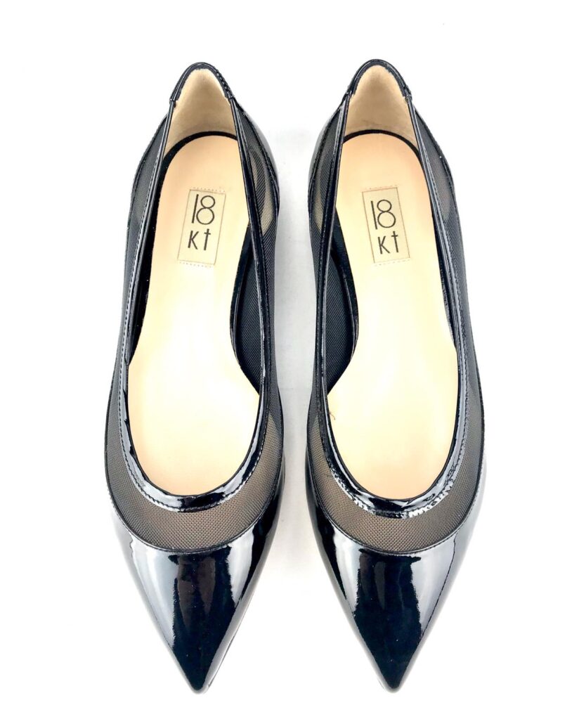18 kt karati scarpa vernice perla nera decoro rete 1