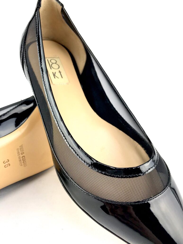 18 kt karati scarpa vernice perla nera decoro rete 3