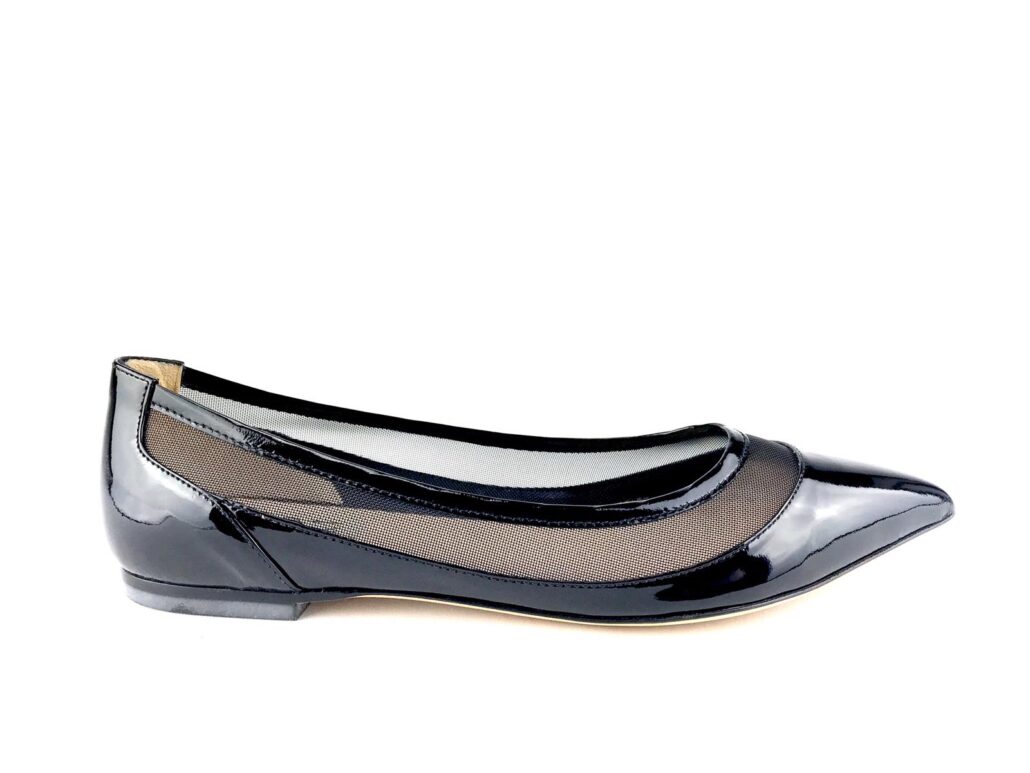 18 kt karati scarpa vernice perla nera decoro rete