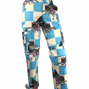 YLENIA WHITE pantalone cargo scacchi azzurri