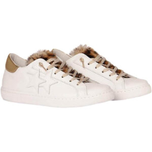 2 STAR sneakers donna bianca e oro pelliccia