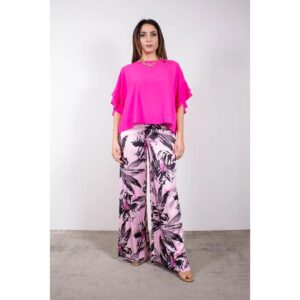 KAOS pantalone a palazzo fantasia rosa