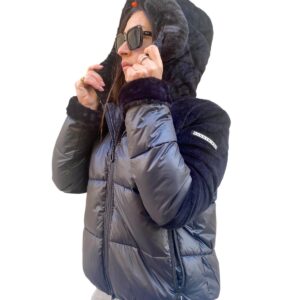 SUNSTRIPES piumino nero con pelliccia