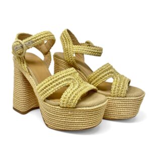 CASTANÉR sandalo in rafia e pelle natural