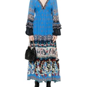 FARM RIO abito seta azzurro e ricami