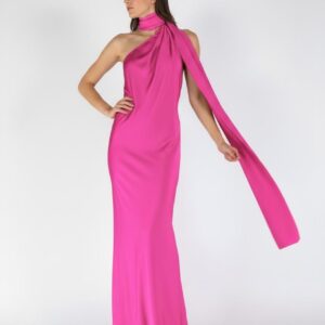 NINEMINUTES abito mars in raso lungo color berry